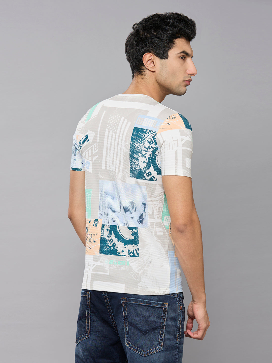 Men's White Printed Slim Fit T-Shirts