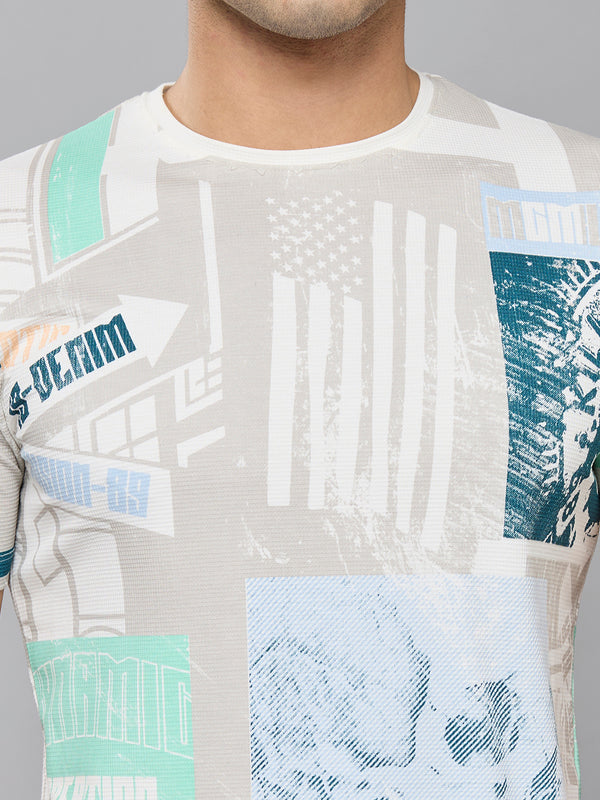 Men's White Printed Slim Fit T-Shirts