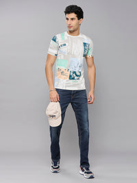 Men's White Printed Slim Fit T-Shirts