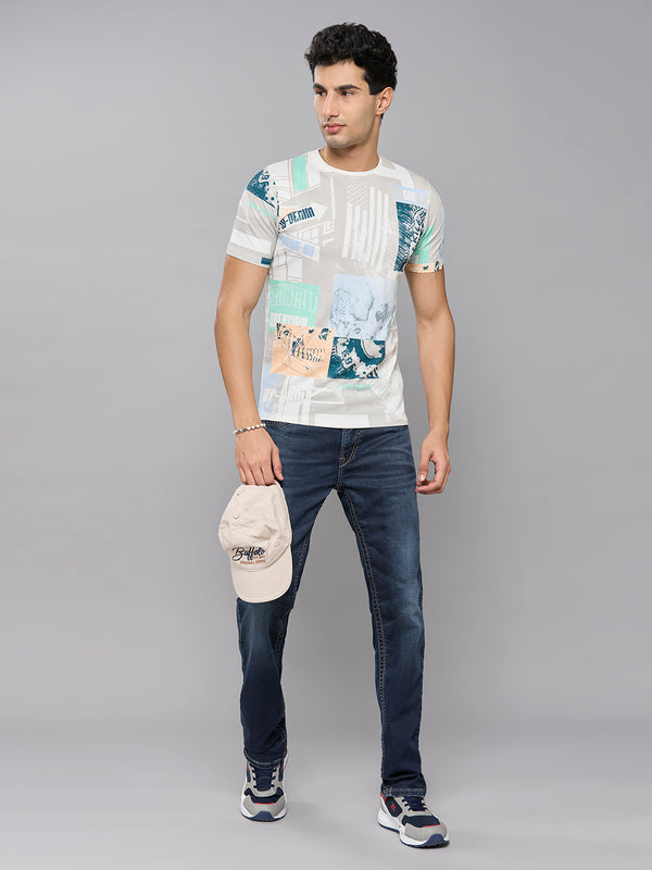 Men's White Printed Slim Fit T-Shirts