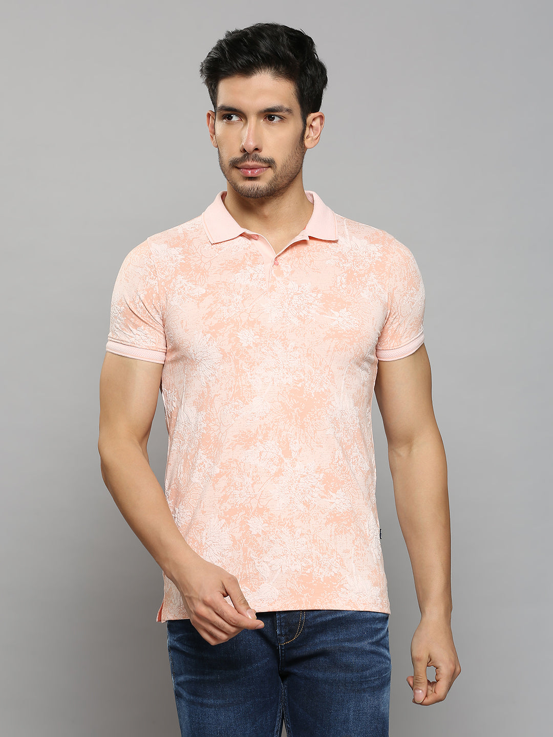 Men's Pink Printed Slim Fit T-Shirts