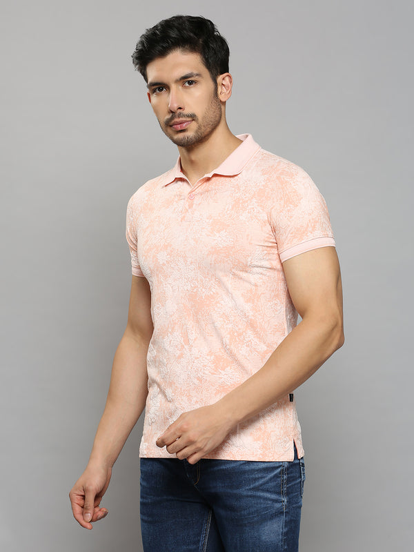 Men's Pink Printed Slim Fit T-Shirts