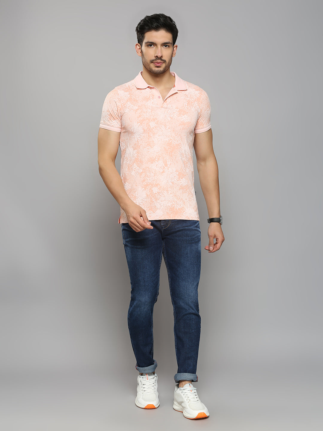 Men's Pink Printed Slim Fit T-Shirts