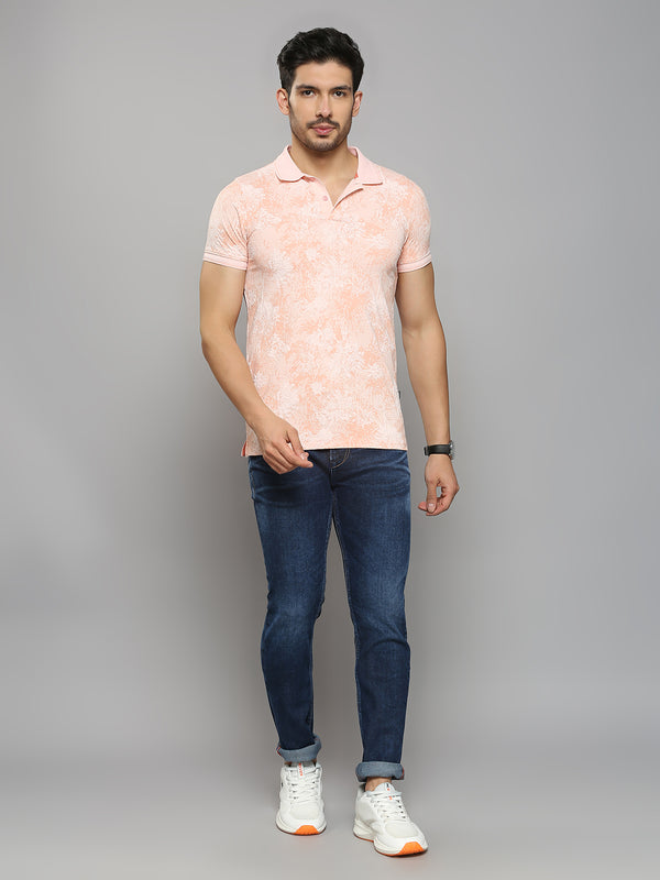 Men's Pink Printed Slim Fit T-Shirts
