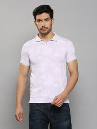 Men's Lilac Printed Slim Fit T-Shirts