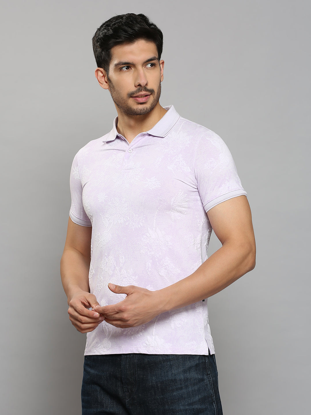 Men's Lilac Printed Slim Fit T-Shirts