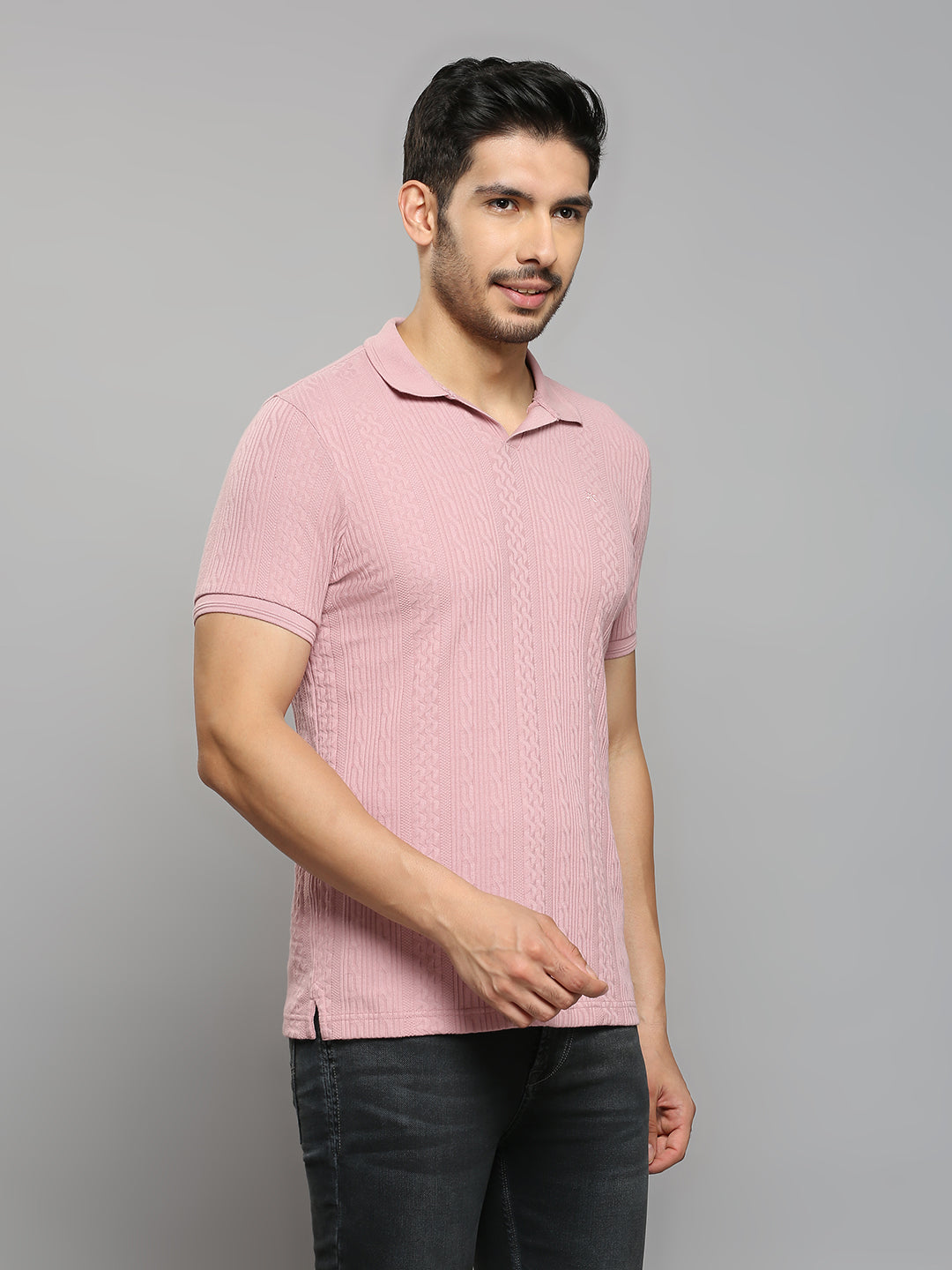 Men's Pink Solid Slim Fit T-Shirts