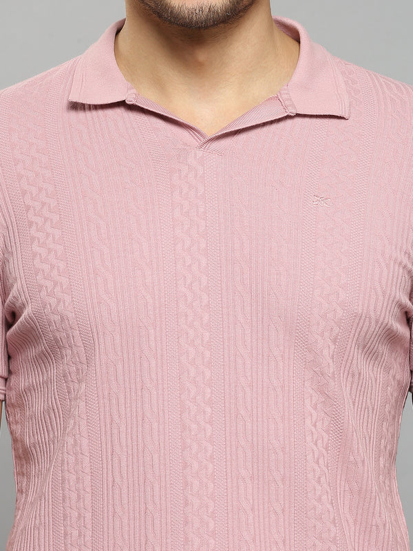 Men's Pink Solid Slim Fit T-Shirts