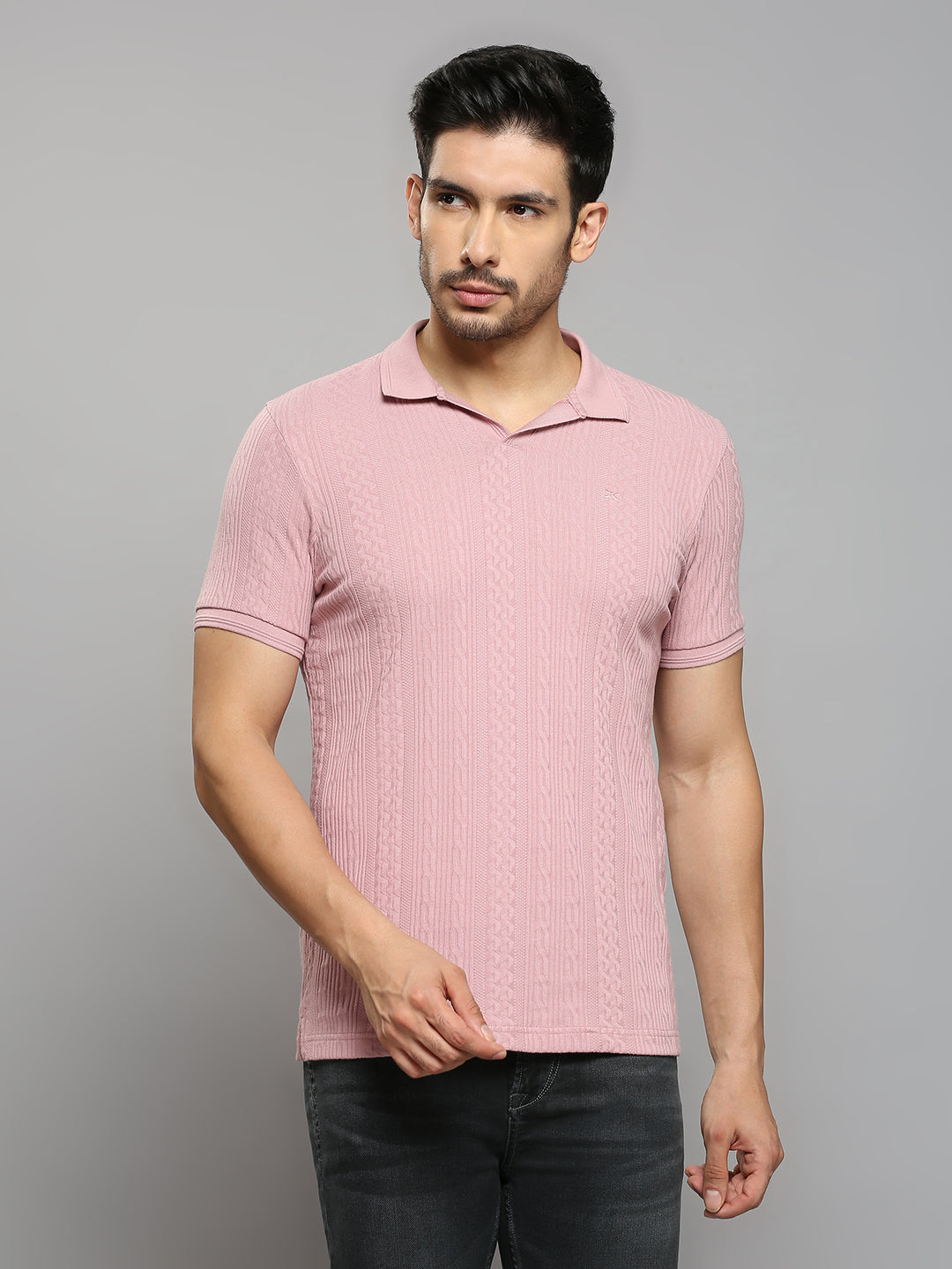 Men's Pink Solid Slim Fit T-Shirts