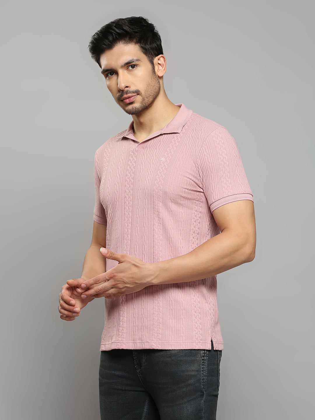 Men's Pink Solid Slim Fit T-Shirts