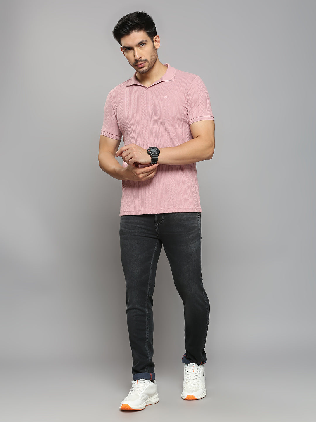 Men's Pink Solid Slim Fit T-Shirts