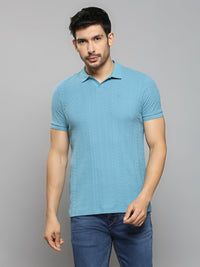Men's Blue Solid Slim Fit T-Shirts