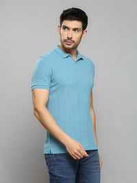 Men's Blue Solid Slim Fit T-Shirts