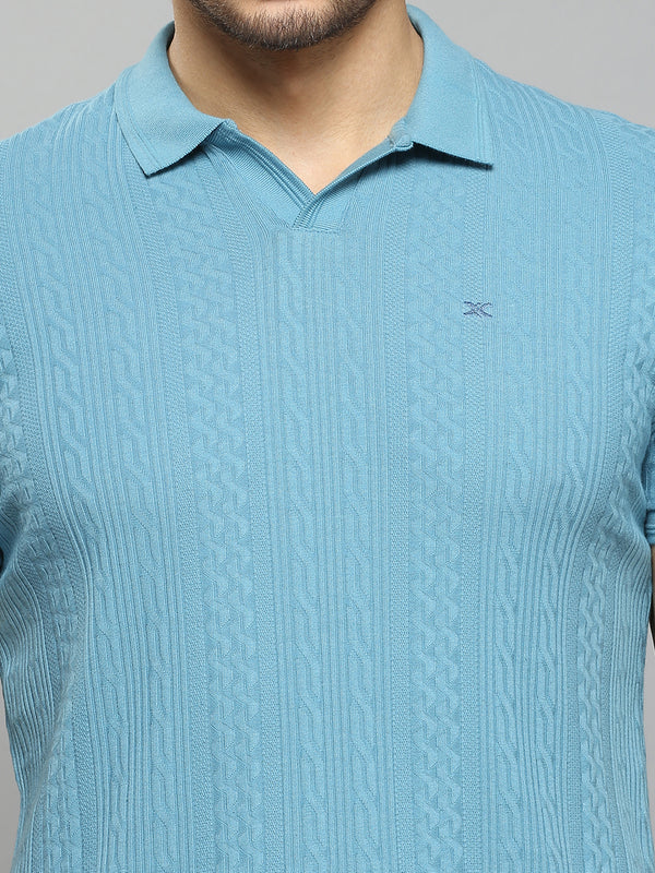 Men's Blue Solid Slim Fit T-Shirts