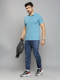 Men's Blue Solid Slim Fit T-Shirts