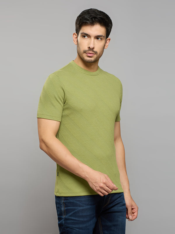 Men's Light Olive Solid Slim Fit T-Shirts