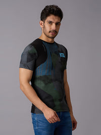 Men's Black Printed Slim Fit T-Shirts
