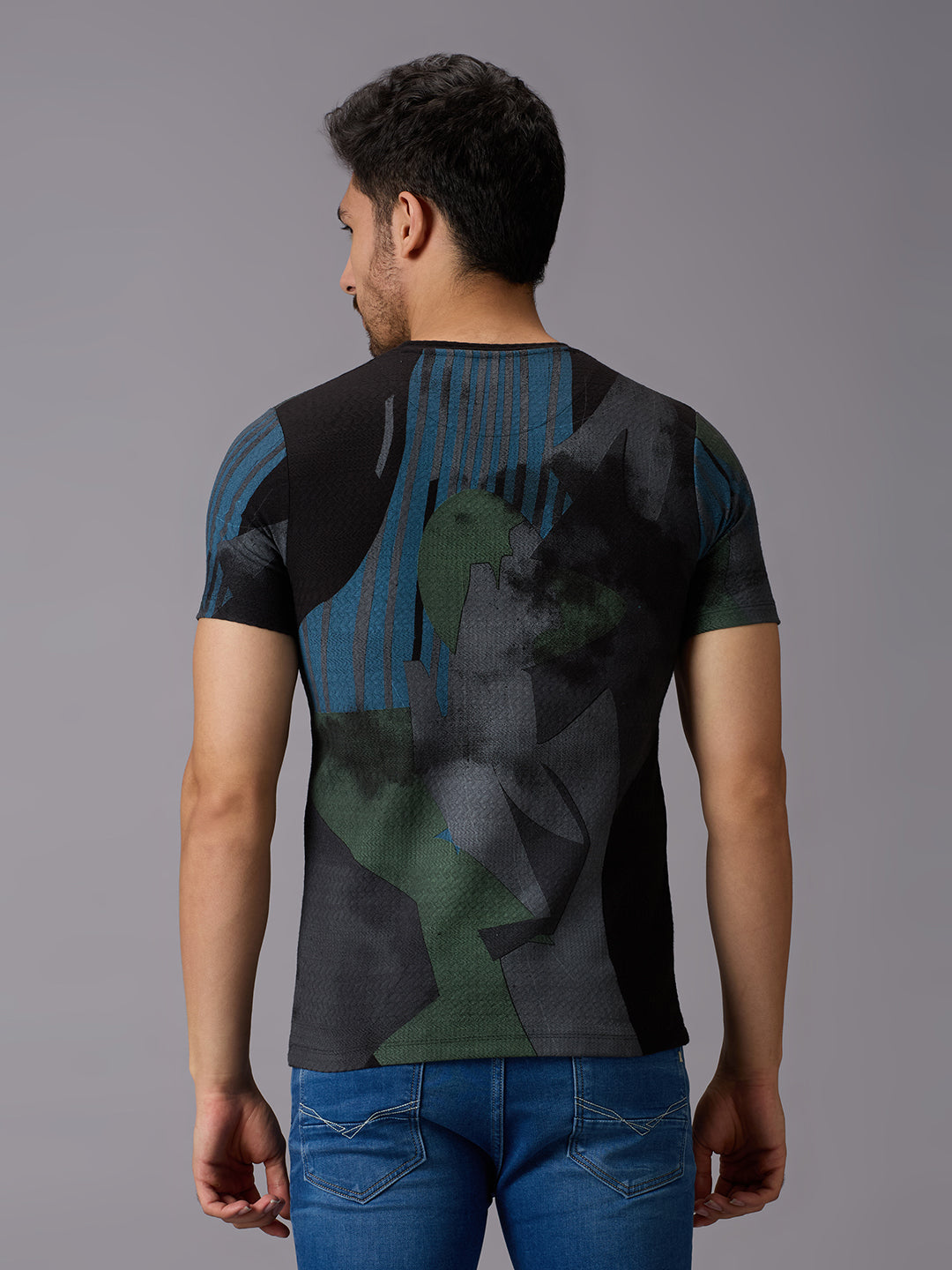 Men's Black Printed Slim Fit T-Shirts