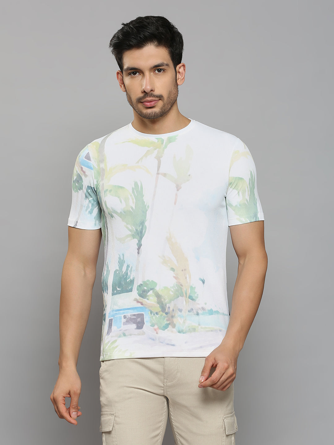 Men's Off White Printed Slim Fit T-Shirts