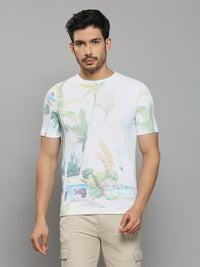 Men's Off White Printed Slim Fit T-Shirts