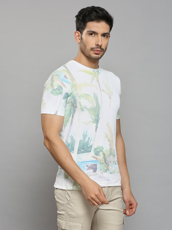 Men's Off White Printed Slim Fit T-Shirts