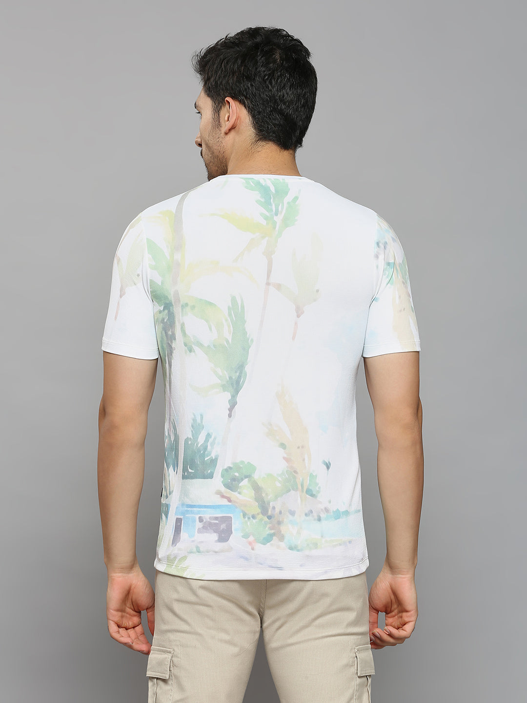 Men's Off White Printed Slim Fit T-Shirts