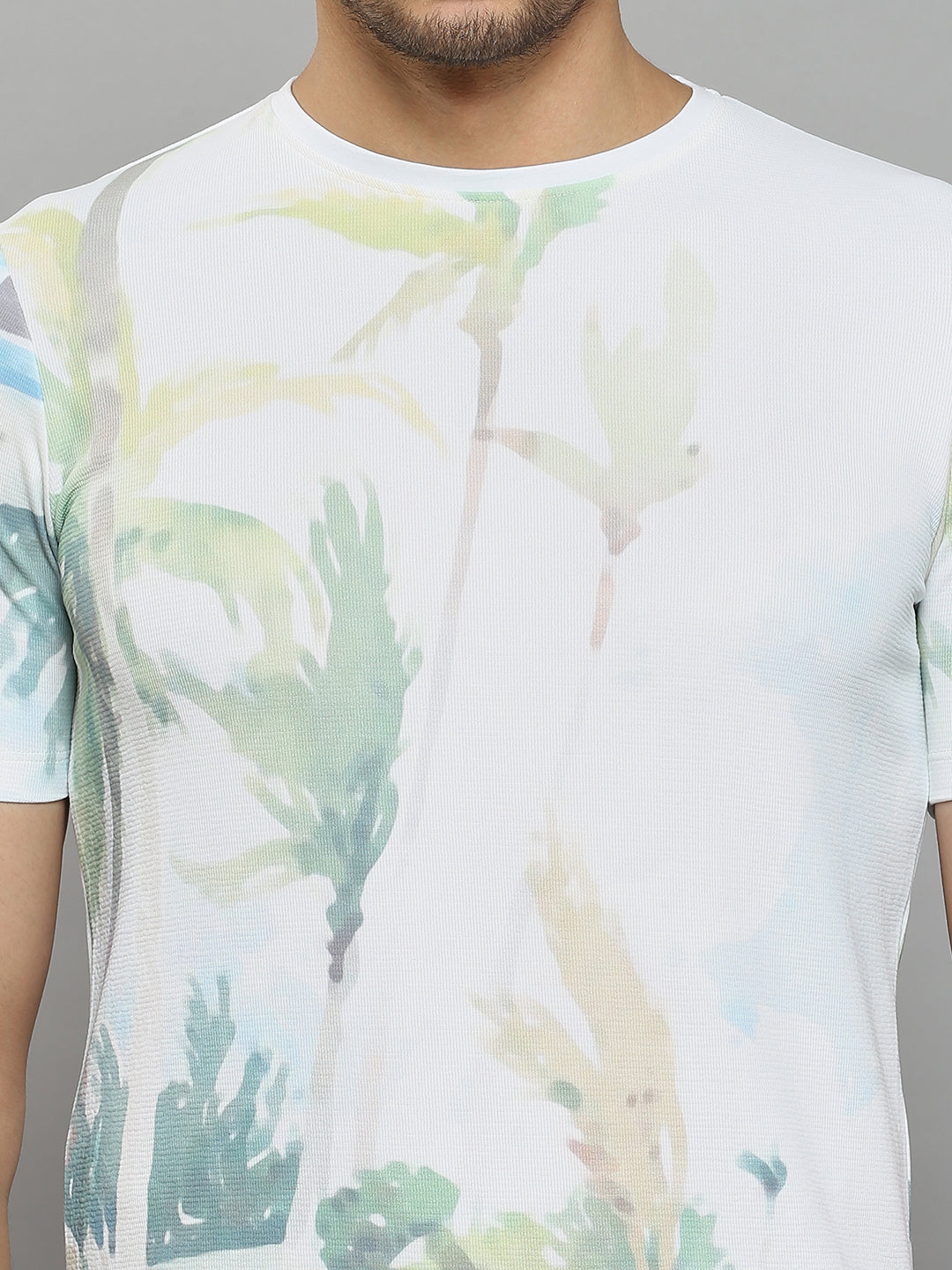 Men's Off White Printed Slim Fit T-Shirts