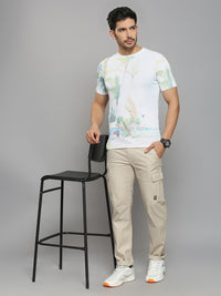Men's Off White Printed Slim Fit T-Shirts