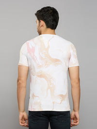 Men's Beige Printed Slim Fit T-Shirts