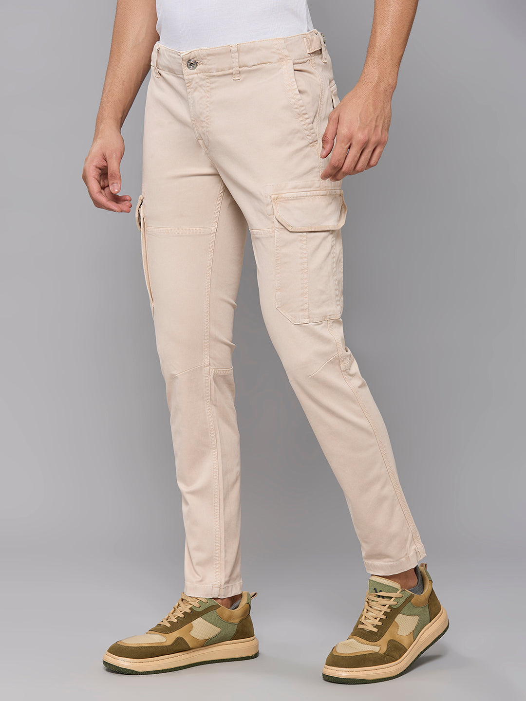 Men's Cream Solid Cargo