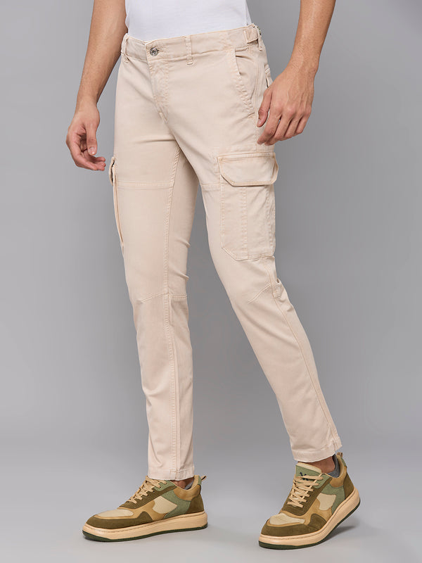Men's Cream Solid Cargo