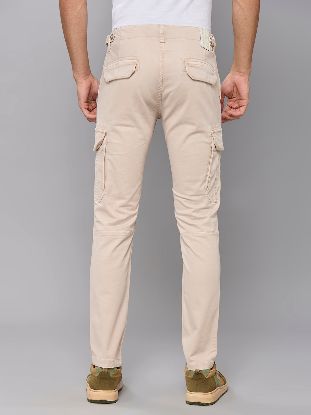 Men's Cream Solid Cargo