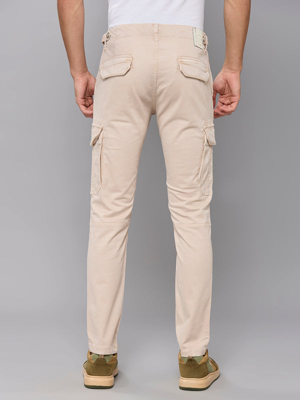 Men's Cream Solid Cargo