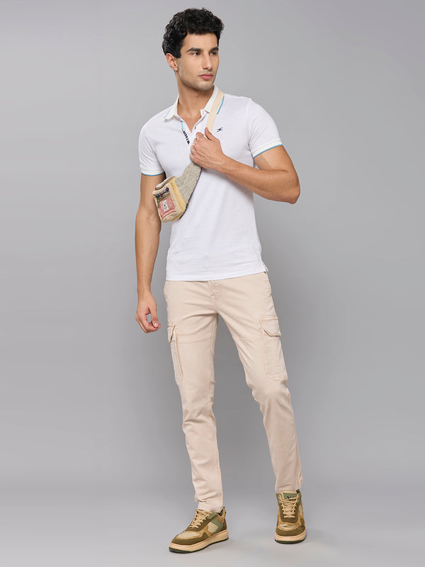 Men's Cream Solid Cargo