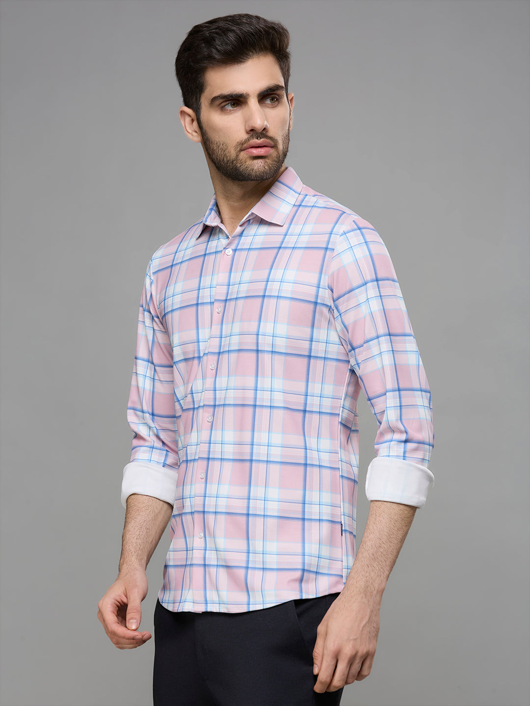 Men's Pink Checks Slim Fit Shirts