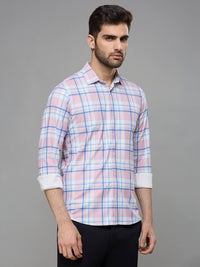 Men's Pink Checks Slim Fit Shirts