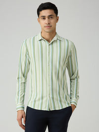 Men's Sage Green Striped Slim Fit Shirts