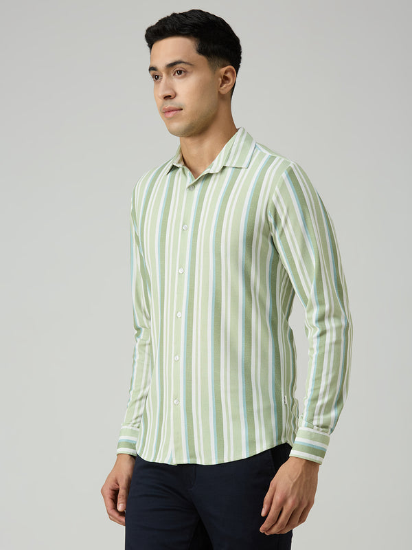 Men's Sage Green Striped Slim Fit Shirts