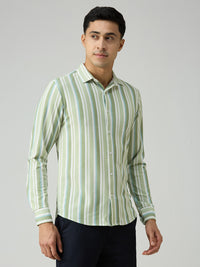 Men's Sage Green Striped Slim Fit Shirts