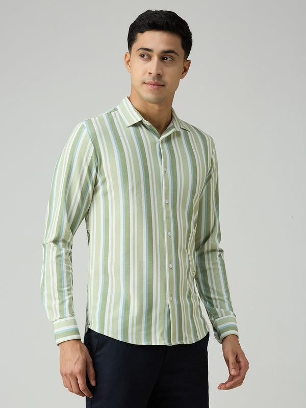 Men's Sage Green Striped Slim Fit Shirts
