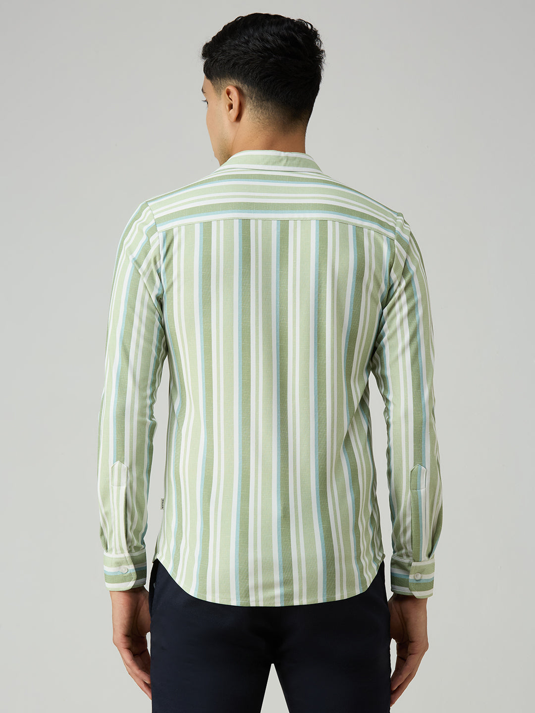 Men's Sage Green Striped Slim Fit Shirts
