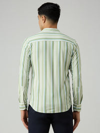 Men's Sage Green Striped Slim Fit Shirts
