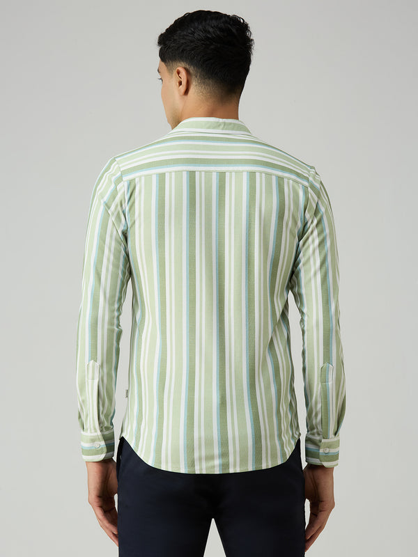Men's Sage Green Striped Slim Fit Shirts