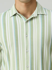 Men's Sage Green Striped Slim Fit Shirts