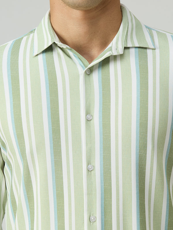 Men's Sage Green Striped Slim Fit Shirts