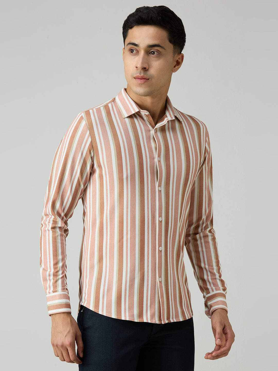 Men's Rust Striped Slim Fit Shirts