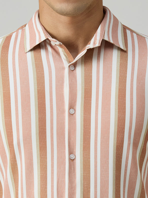 Men's Rust Striped Slim Fit Shirts