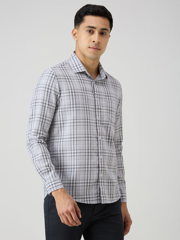 Men's Grey Checks Slim Fit Shirts