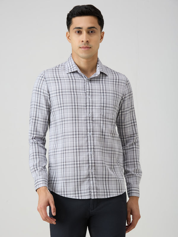 Men's Grey Checks Slim Fit Shirts
