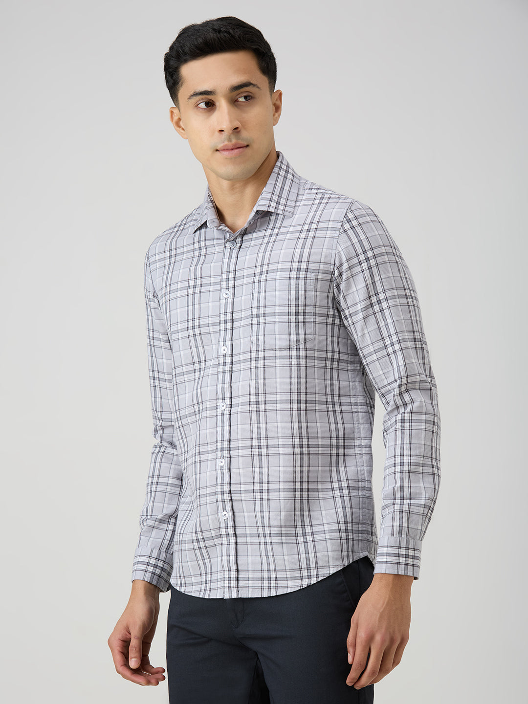 Men's Grey Checks Slim Fit Shirts